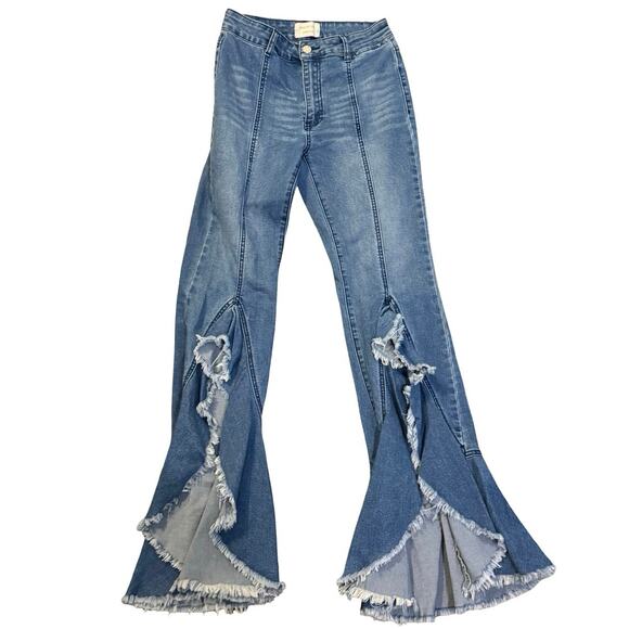 Uniq by litz Denim - Uniq By Litz Blue Jeans 27 Flared Bell Bottoms Raw Hem Stretch hip medium wash